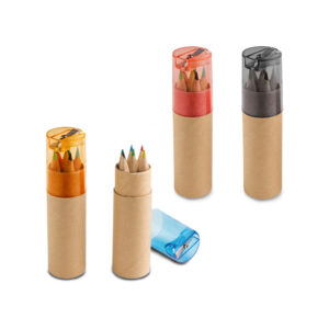Caixa cilíndrica em cartão com 6 mini lápis