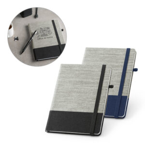 Caderno A5 em palha e algodão canvas com folhas pautadas