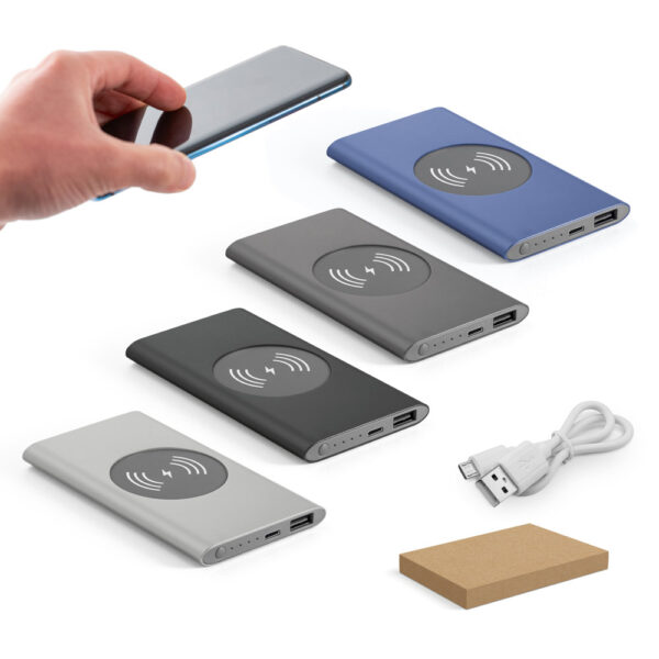 Bateria portátil com carregador wireless em alumínio 100% reciclado 4'000 mAh