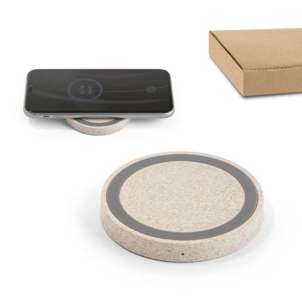Carregador wireless em ABS e fibra de palha de trigo