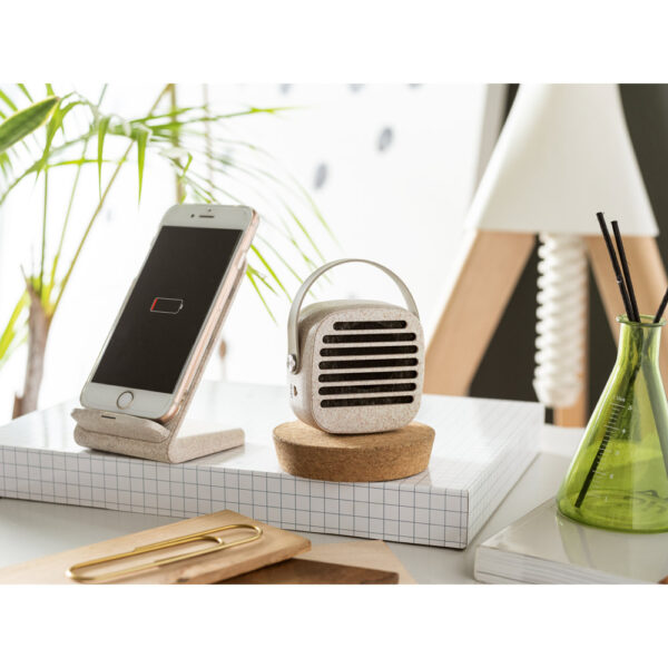 Suporte para celular com carregador wireless em fibra de palha de trigo e ABS - Imagem 3