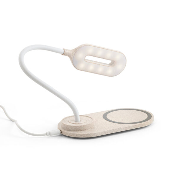 Luminária de mesa com carregador wireless em ABS e fibra de palha de trigo - Imagem 8