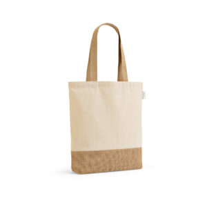 Sacola em 70% algodão reciclado e 30% poliéster reciclado (180 g/m²) com base em juta