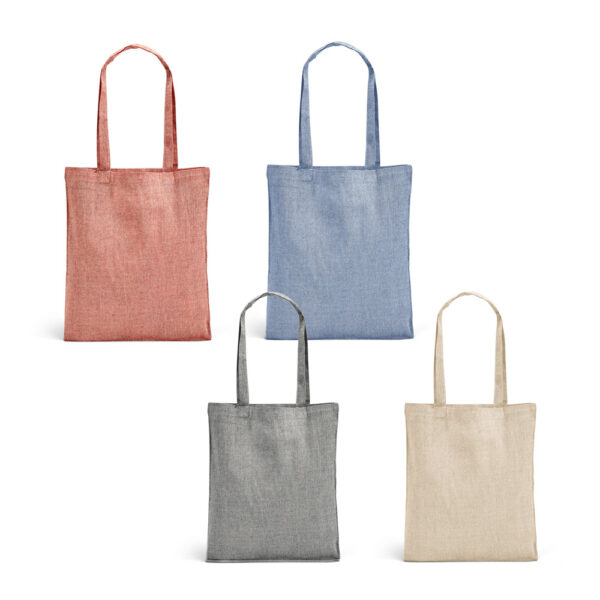 Sacola dobrável em 70% algodão reciclado e 30% poliéster reciclado (140 g/m²) sem tingimento