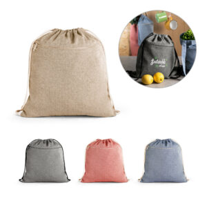 Sacola tipo mochila eem 70% algodão reciclado e 30% poliéster reciclado sem tingimento (140 g/m²)