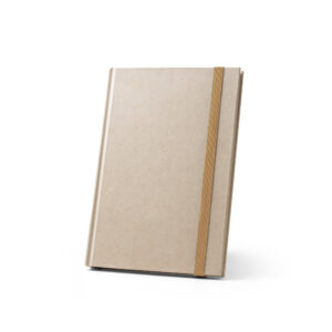 Caderno A5 de capa dura em papel à base de cana-de-açúcar (80% polpa da cana-de-açúcar) com 160 páginas pautadas