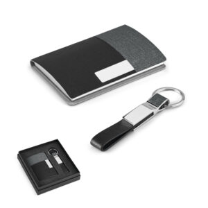 Kit de porta cartões e chaveiro em c.sintético e metal