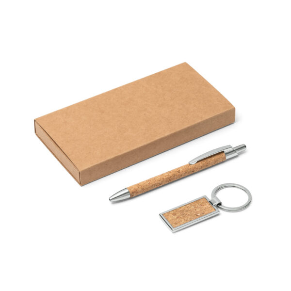 Kit esferográfica e chaveiro em metal com acabamento em cortiça - Imagem 4