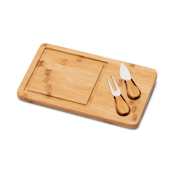 Tábua de queijos em bambu com 2 utensílios em bambu e aço inox - Imagem 4