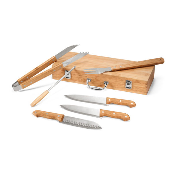 Kit churrasco em estojo de bambu com 6 peças em aço inox e bambu - Imagem 4