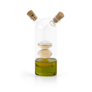 Galheteiro em vidro que contém dois reservatórios 50 mL e 250 mL