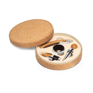 Conjunto para vinho com 4 peças em madeira e metal