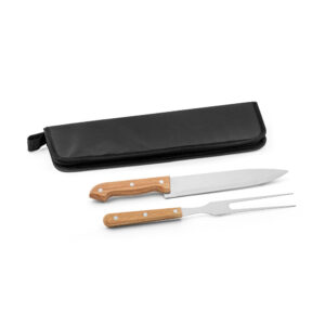 Kit churrasco em estojo em 210D com 2 utensílios em aço inox e madeira seringueira