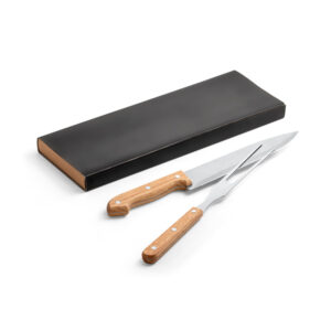 Kit churrasco em caixa kraft com 2 utensílios 3m aço inox e bambu
