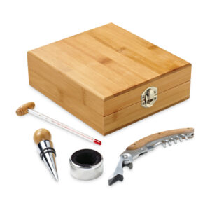 Conjunto para vinho em bambu e zinco