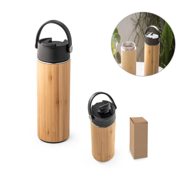 Squeeze térmica em bambu, aço inoxidável e PP 440 mL
