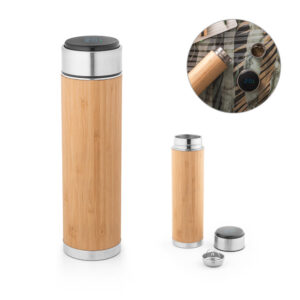 Squeeze térmico em aço inox reciclado e bambu com termómetro digital 430 mL
