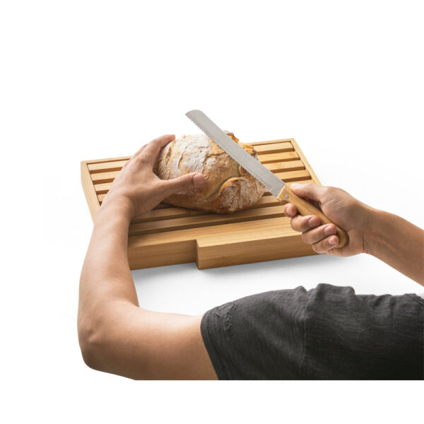 Tábua para pão em bambu com faca em aço inox - Imagem 8