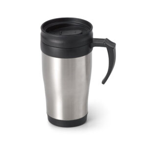 Caneca de viagem térmica de aço inox e PP, de parede dupla isolada a ar 420 mL