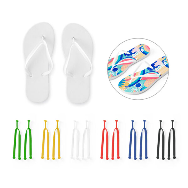 Chinelos com sola em EVA e totalmente personalizável em sublimação e tira em PVC