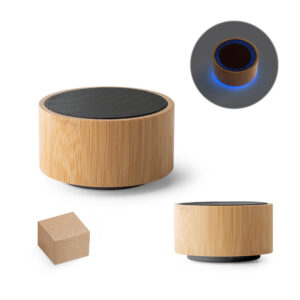 Caixa de som portátil em bambu e ABS