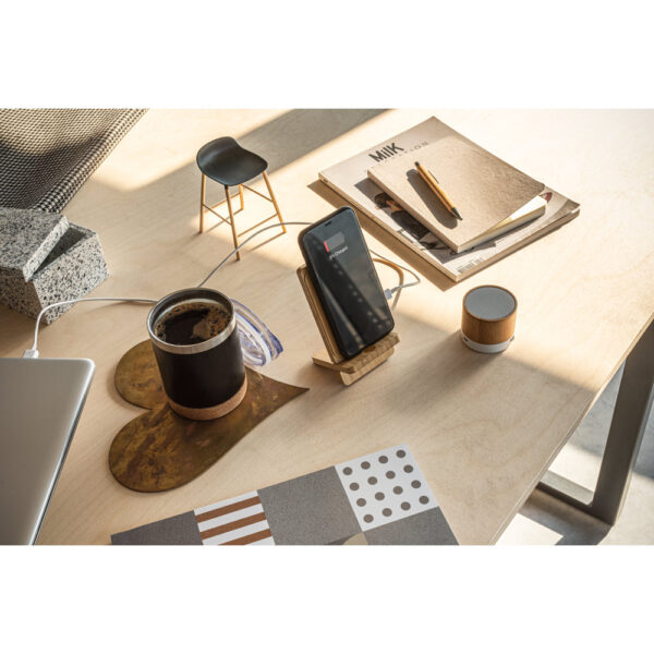 Carregador wireless super rápido e suporte em bambu para smartphone 10 W - Imagem 4