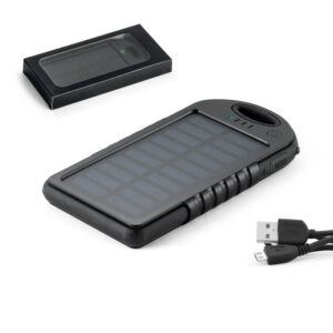 Bateria portátil solar em ABS com painel solar e LED 2'000 mAh