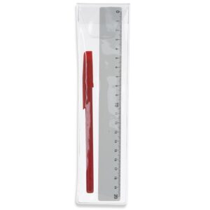 KIT REGUA PLASTICA E CANETA PLASTICA C/ TAMPA