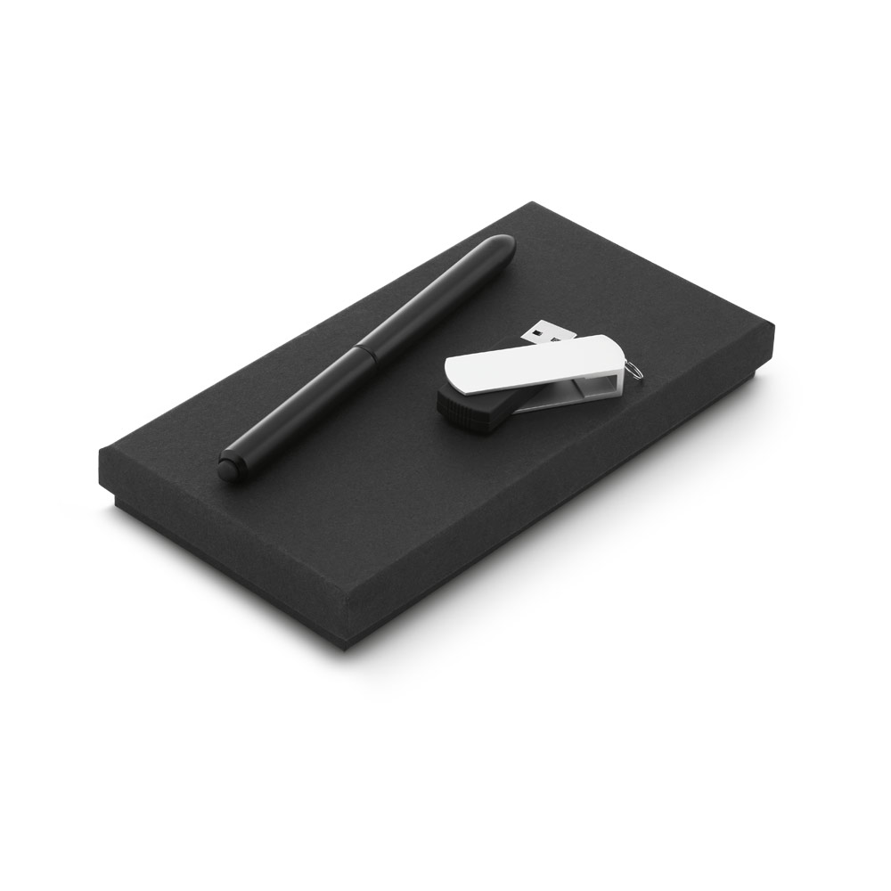 Conjunto esferográfica e pen drive