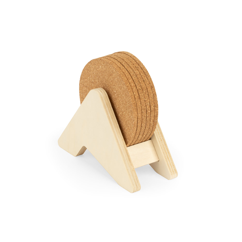 Porta copos em madeira com 6 bases para copos em cortiça