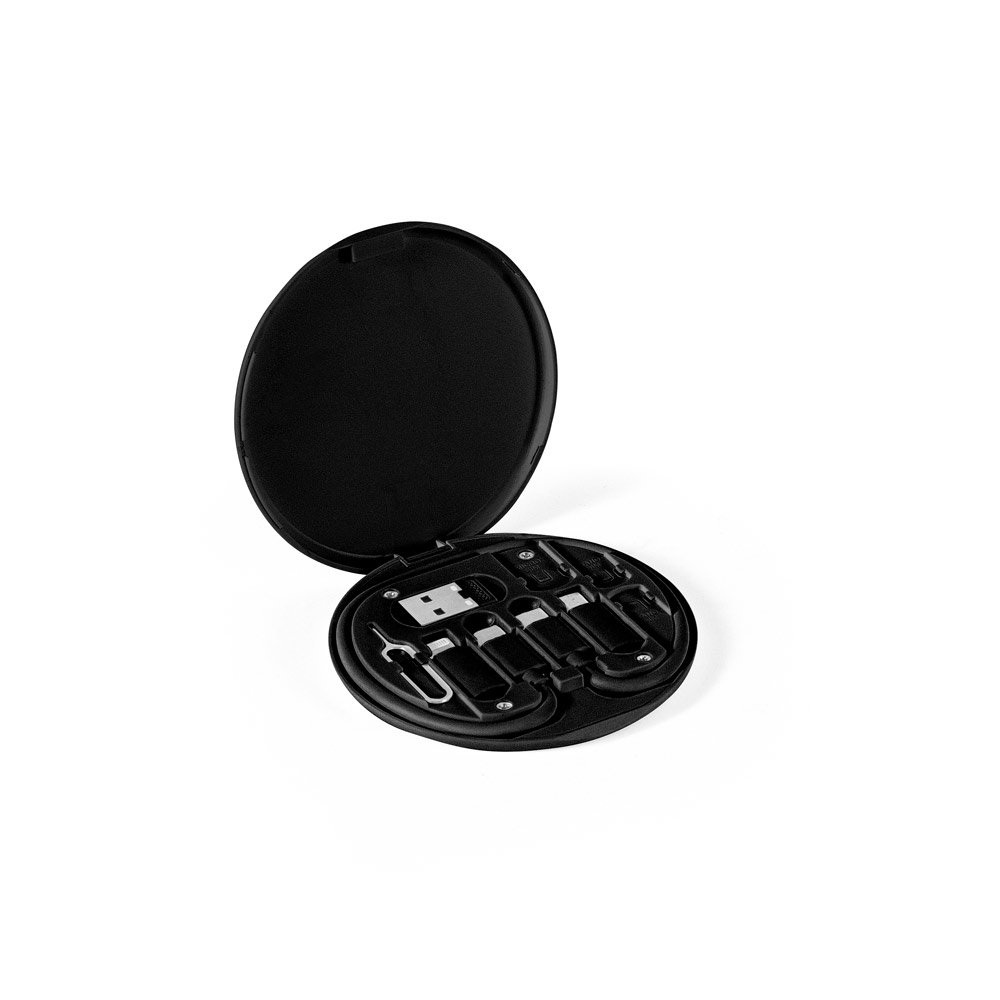 Conjunto cabo e adaptadores de carregamento super-rápido em ABS 100% reciclado que permite a transferência de dados