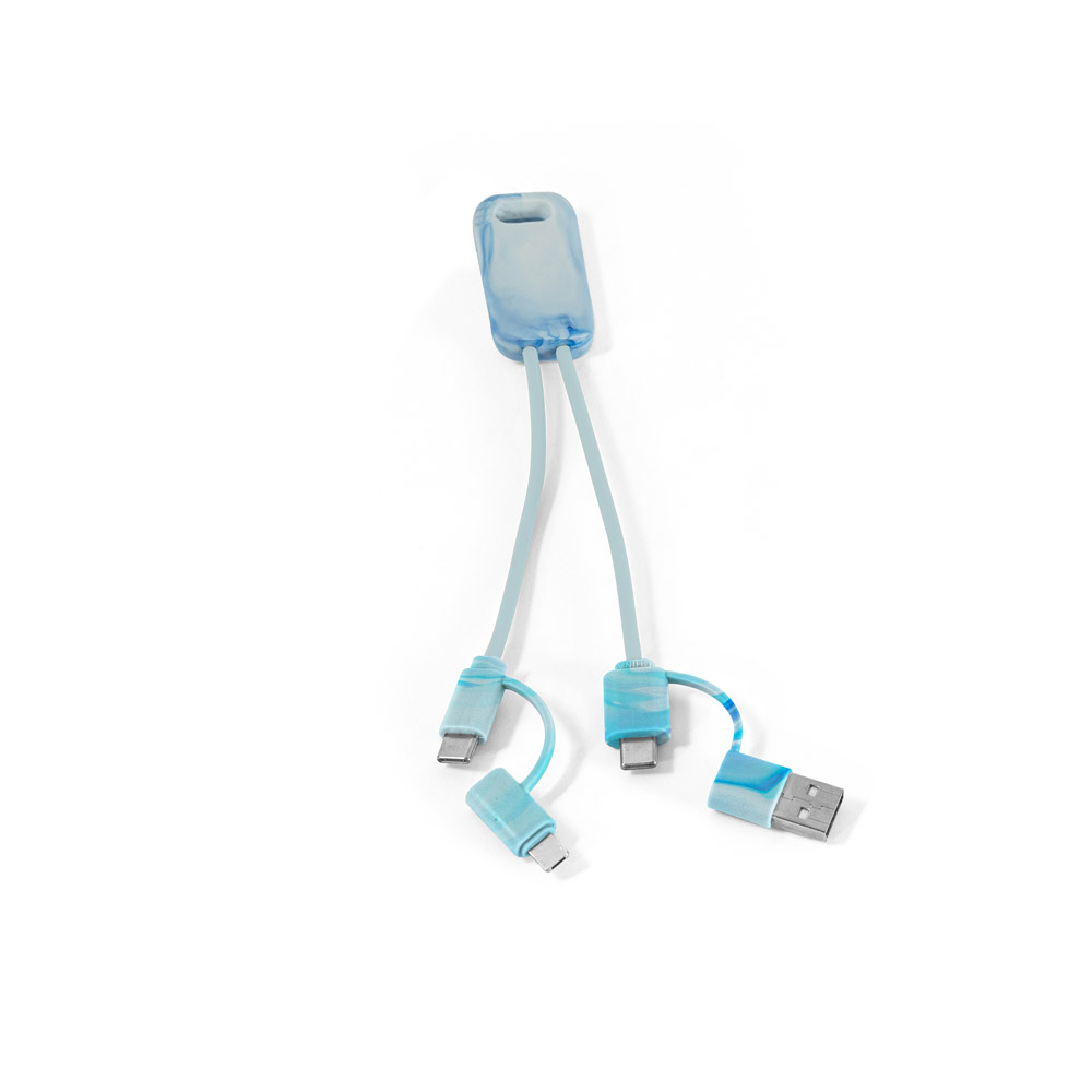 Cabo USB super-rápido 6 em 1 em PET 100% reciclado, permite a tranferência de dados