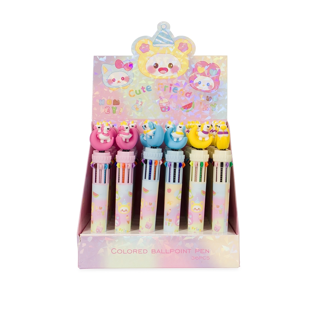 CANETA PLÁSTICA UNICÓRNIO MULTICOLOR