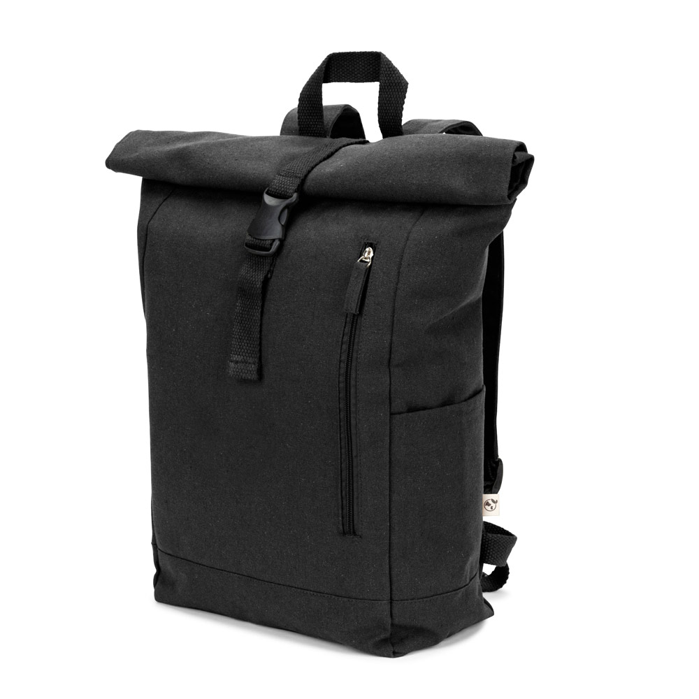 Mochila "roll top" em algodão reciclado e poliéster reciclado (380 g/m²)