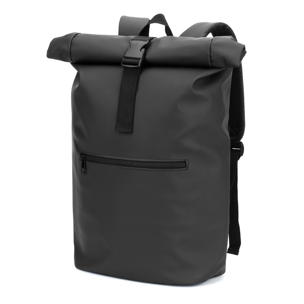 Mochila "roll top" em PU com bolso para notebook (16")