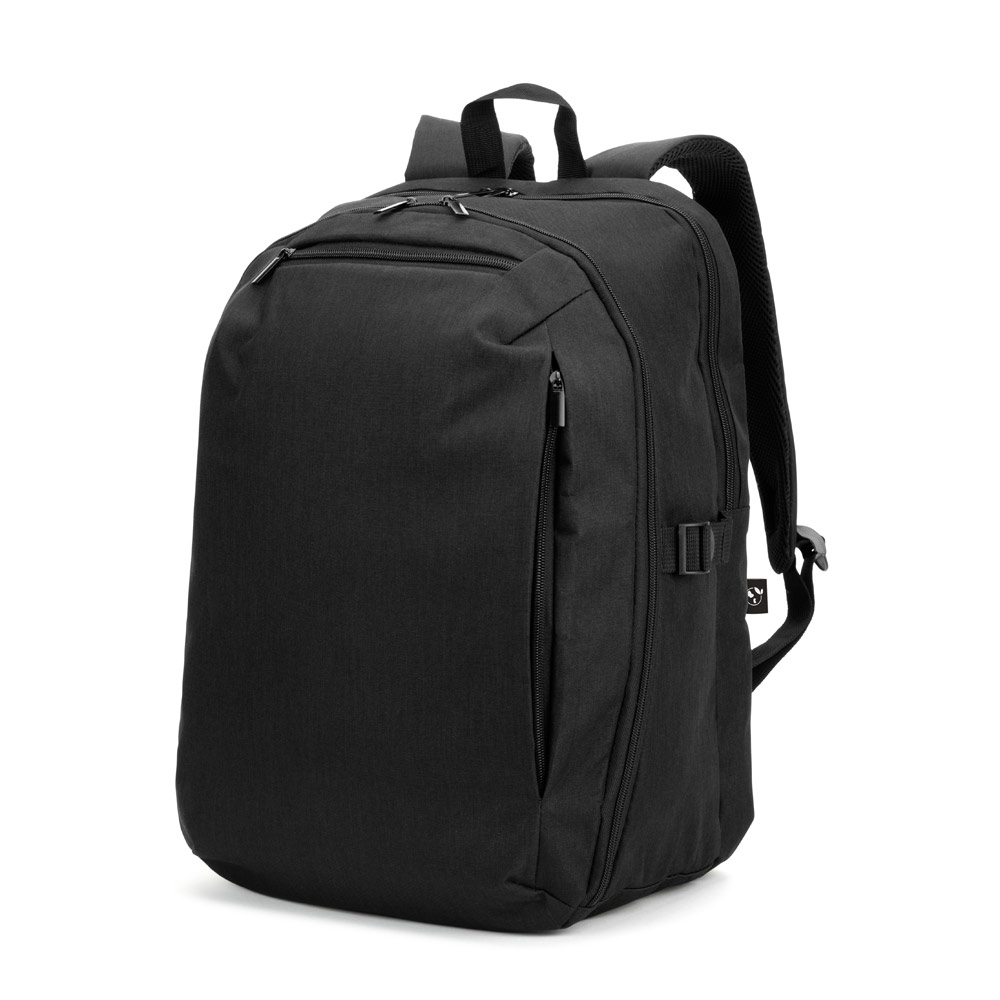 Mochila com um compartimento de abertura total em poliéster reciclado 300D de alta densidade (16")
