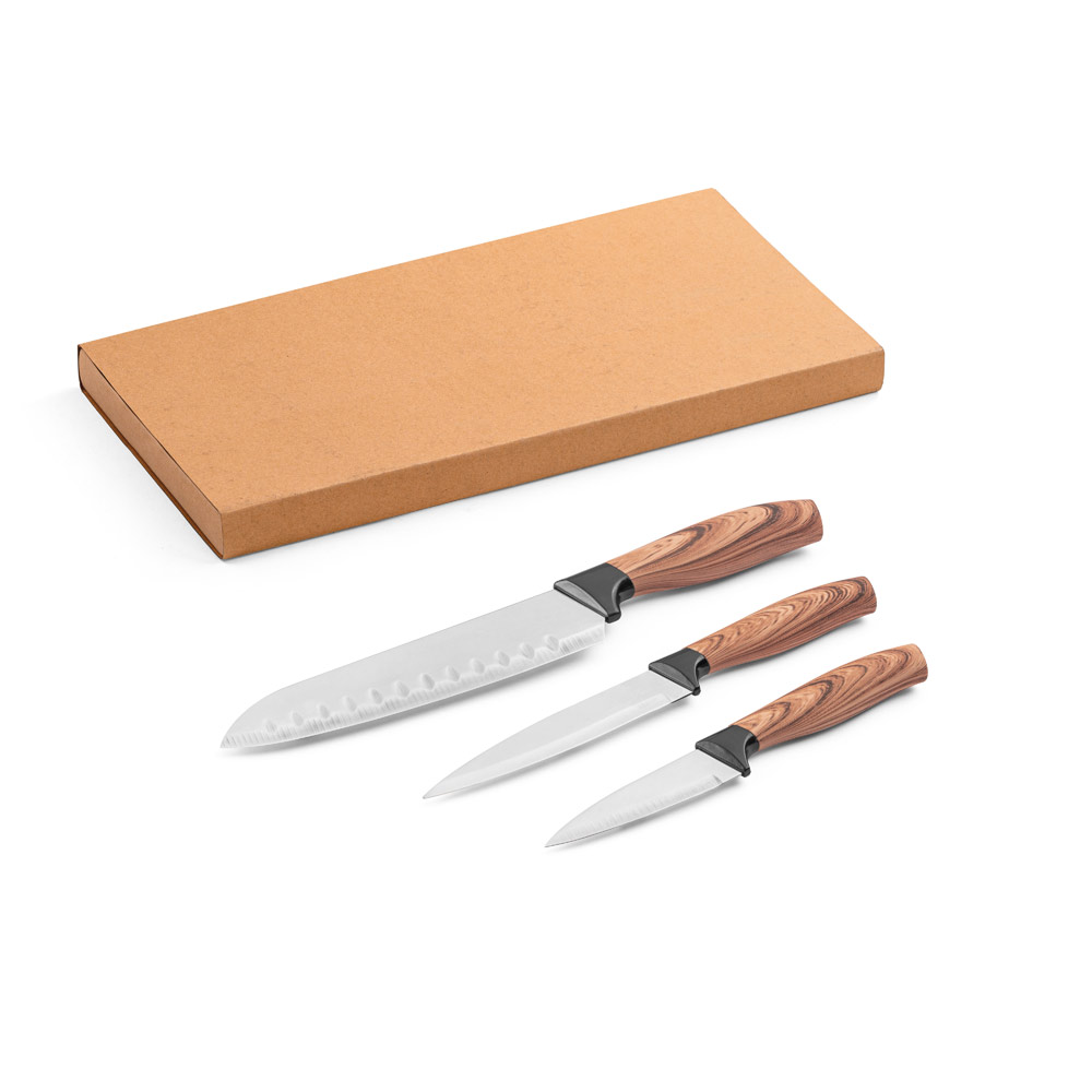 Conjunto de 3 facas de cozinha com lâmina em aço inox e cabo ergonómico