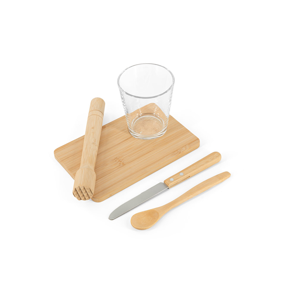 Kit para caipirinha com 5 peças em bambu